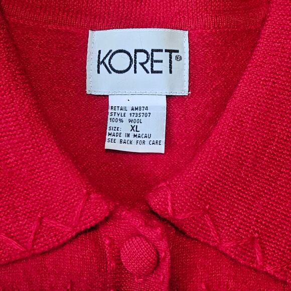 Koret Wool Red Sweater Vest XL Peter Pan Collar Embroidered Button Front Vintage - Picture 3 of 6